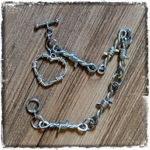 Handmade Barbed Wire Heart Charm Bracelet